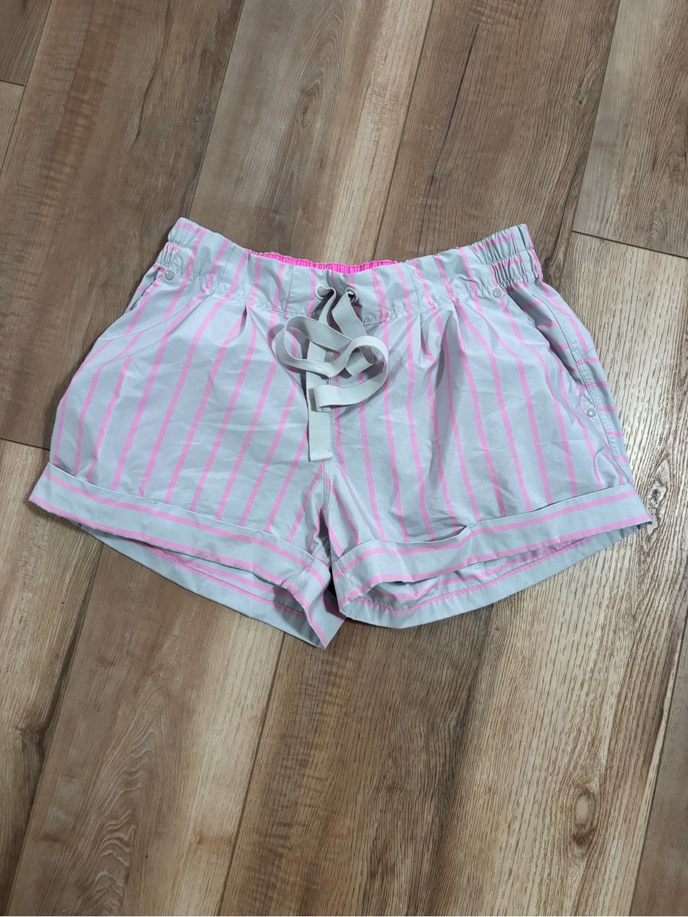 lululemon athletica Pink and White Striped Drawstring Athletic Shorts